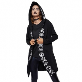 Fall Gothic Casual Cool Chic Zwart Plus Size Vrouwen Sweatshirts Losse Katoenen Hooded Plain Print Vrouwelijke Punk Hoodies