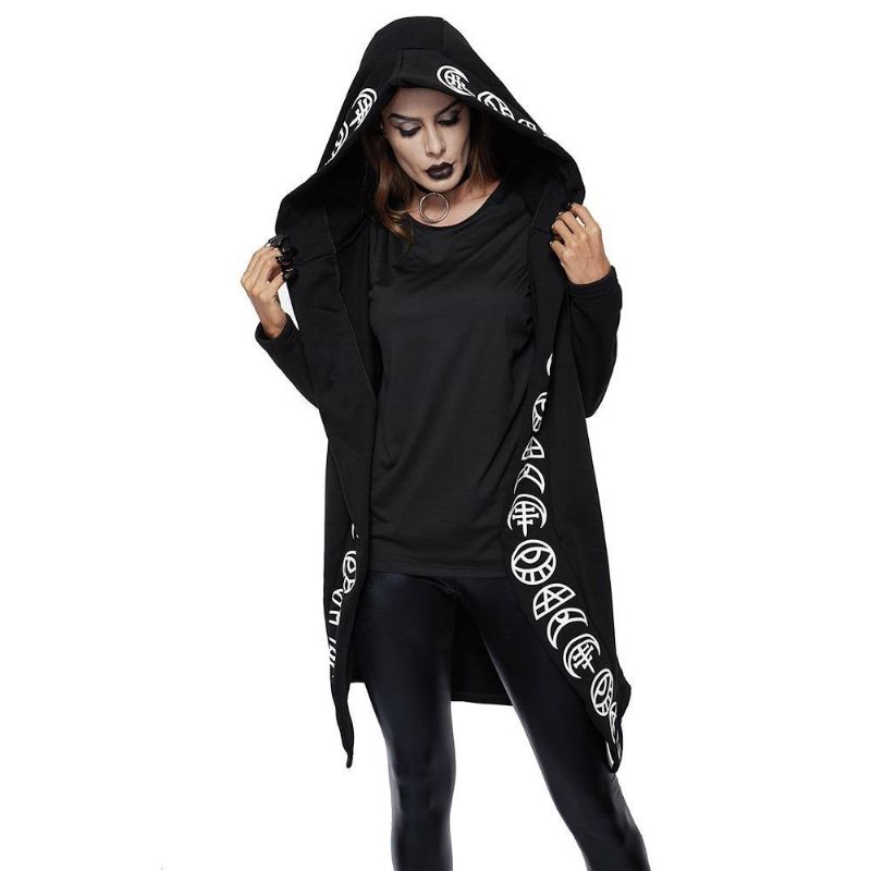 Fall Gothic Casual Cool Chic Zwart Plus Size Vrouwen Sweatshirts Losse Katoenen Hooded Plain Print Vrouwelijke Punk Hoodies