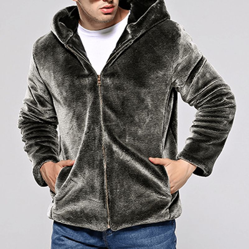 Heren Winter Warm Hooded Rits Faux Fur Jas Jas