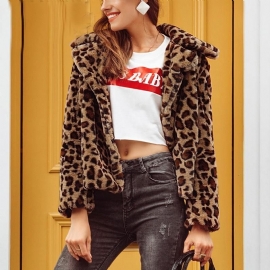 Streetwear Luipaardprint Faux Fur Jas Vrouwen Zachte Korte Winterjas Vrouwelijke Casual Button Pocket Uitloper 2018