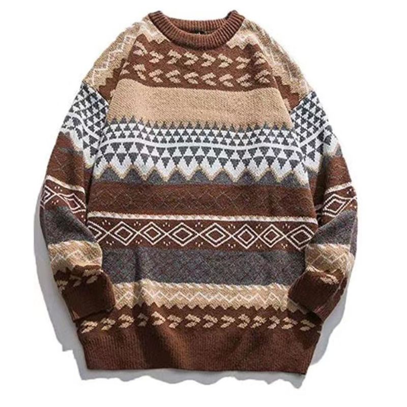 Afdrukken En Verven Pullover Sweater Dames Losse Retro Nationale Trend