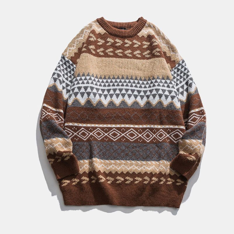 Afdrukken En Verven Pullover Sweater Dames Losse Retro Nationale Trend