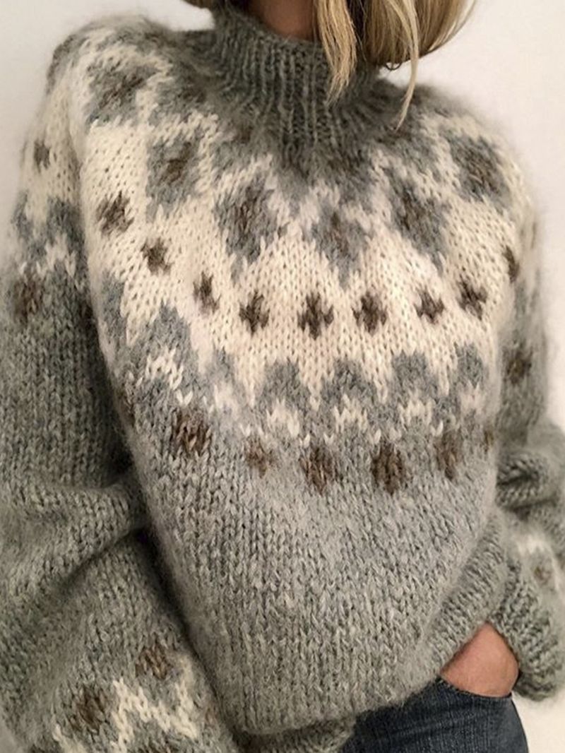 Dames Vintage Patroon Gebreide Raglanmouwen Casual Pullover Truien