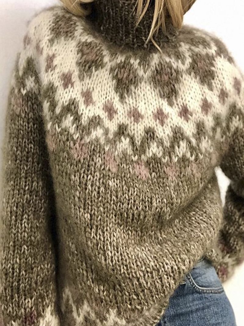 Dames Vintage Patroon Gebreide Raglanmouwen Casual Pullover Truien