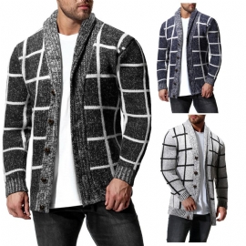Heren Winter Kleur Matching Plaid Cardigan Sweater