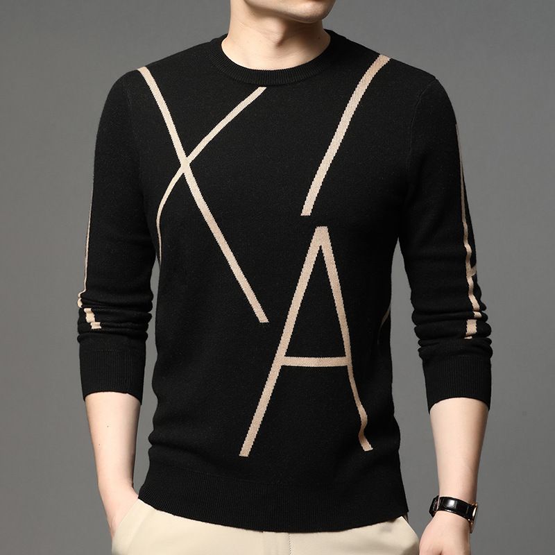 Herentrui Met Lange Mouwen Koreaanse Pullover Jacquard Mode Youth Trend Bottoming Shirt
