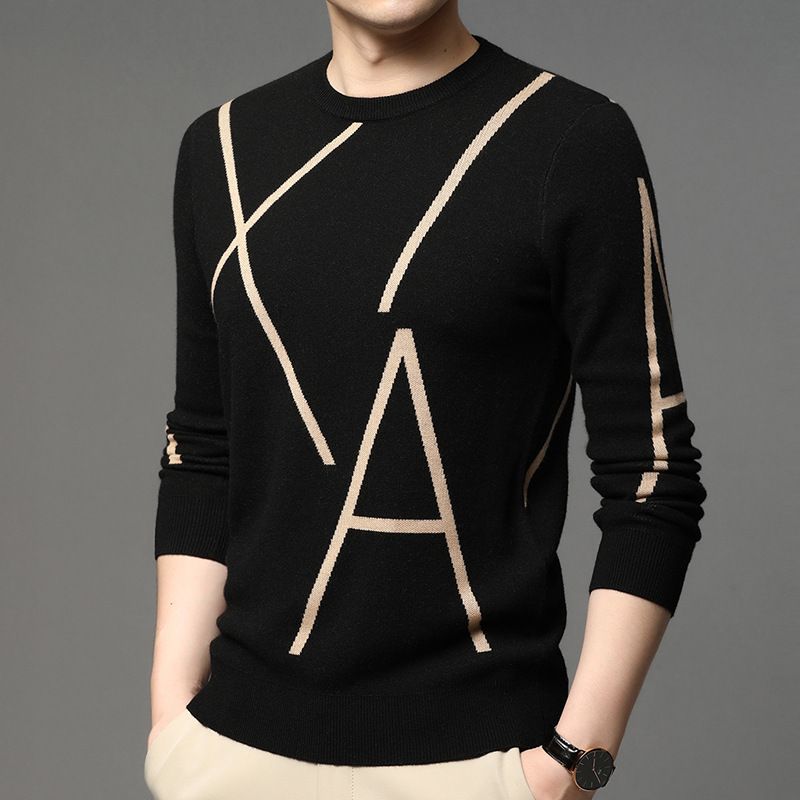 Herentrui Met Lange Mouwen Koreaanse Pullover Jacquard Mode Youth Trend Bottoming Shirt