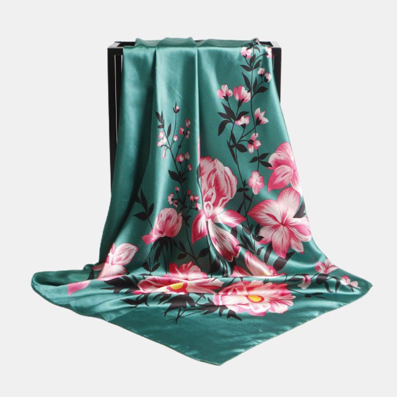Dames 90 cm Imitatie Zijde Bloemen Uniek Creatief Patroon Elegante Multifunctionele Warm Houden Brede Vierkante Sjaal Sjaal