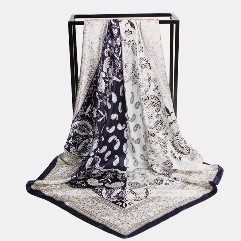 Dames 90 cm Imitatie Zijde Bloemen Uniek Creatief Patroon Elegante Multifunctionele Warm Houden Brede Vierkante Sjaal Sjaal