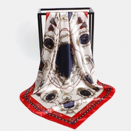 Dames 90 cm Imitatie Zijden Koetskettingpatroon Elegante Multifunctionele Warm Houden Brede Vierkante Sjaal-sjaal