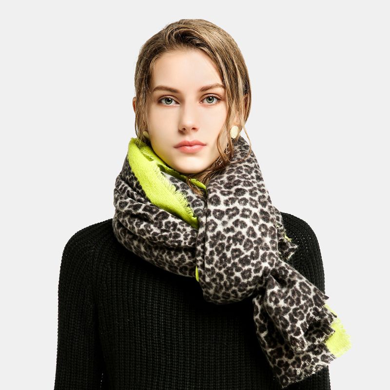 Dames Acryl Kunstmatige Wol Luipaard Print Sjaal Mode Toevallige Dual-gebruik Verlengen Warmte Sjaal