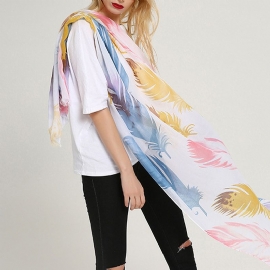 Dames Feather Color Printing Sjaals Ademende Sjaal