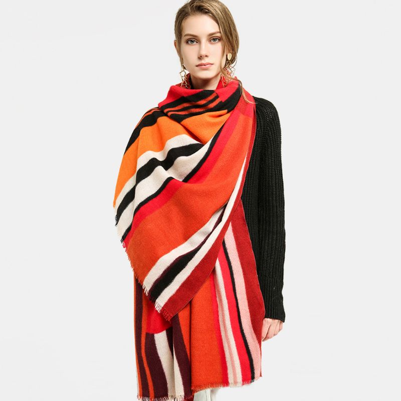 Dames Kleurrijke Gestreepte Warmte Nekbescherming Sjaal Dual-use Koelbescherming Winddichte Lange Sjaal Met Kwastjes