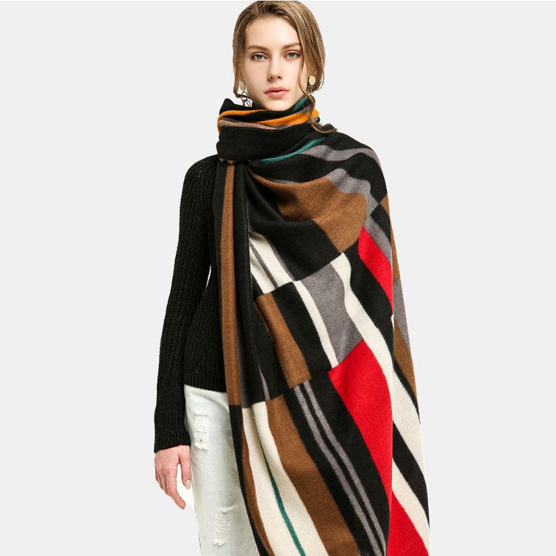 Dames Kleurrijke Gestreepte Warmte Nekbescherming Sjaal Dual-use Koelbescherming Winddichte Lange Sjaal Met Kwastjes
