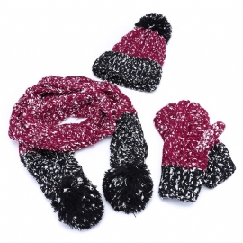 Dames Meisjes Kerst Gebreide Sneeuw Muts Handschoenen Sjaal Winter Warm Trend Driedelige Set