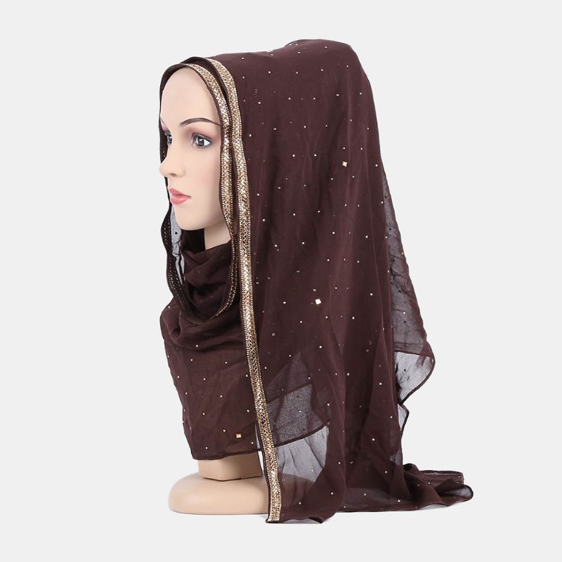 Hijab Sjaal Chiffon Kralen Lange Sjaals