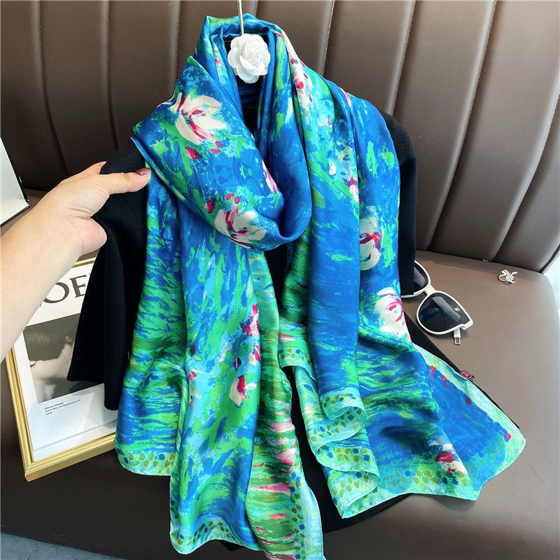 Mode Bedrukte Blauwe Oceaanzijden Sjaal Voor Dames