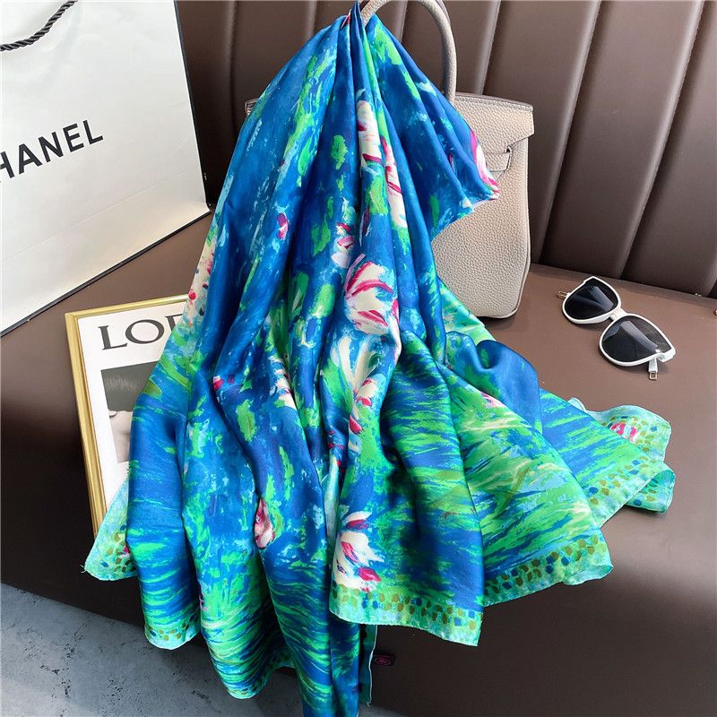 Mode Bedrukte Blauwe Oceaanzijden Sjaal Voor Dames