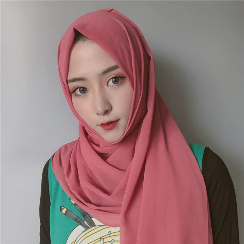 Vrouwen Effen Kleur Sjaal Hijab Chiffon Lange Sjaal