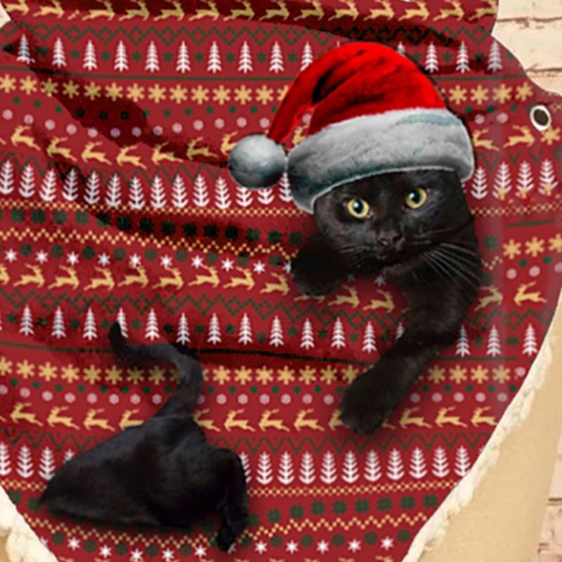 Vrouwen Leuke Cartoon 3d Zwarte Kat Fstive Kerst Sfeer Streeppatroon Warme Nekbescherming Sjaal