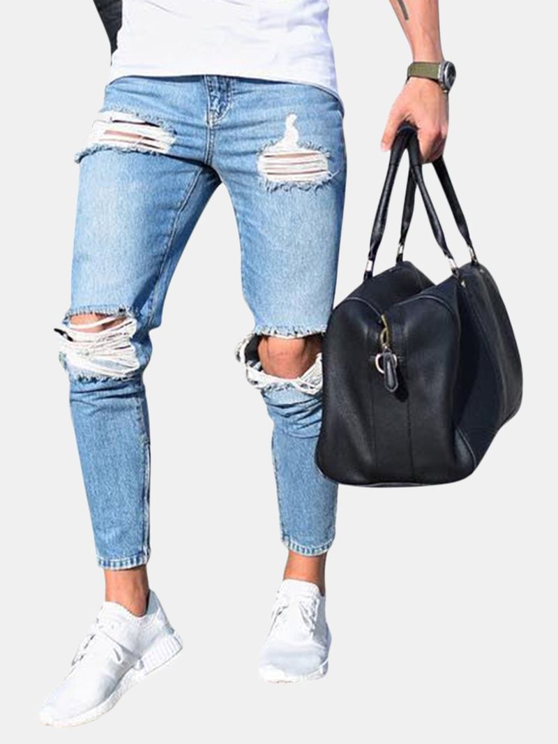 Gescheurde Stijlvolle Skinny Blauwe Jeans Met Lage Taille