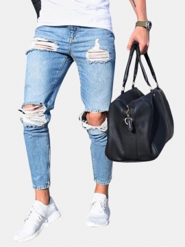 Gescheurde Stijlvolle Skinny Blauwe Jeans Met Lage Taille