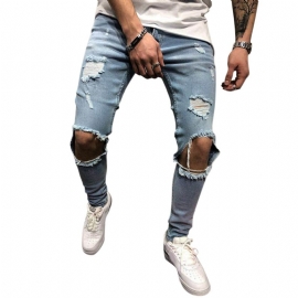 Heren Denim Broek Gaten Slim Mode Mid Rise Jeans