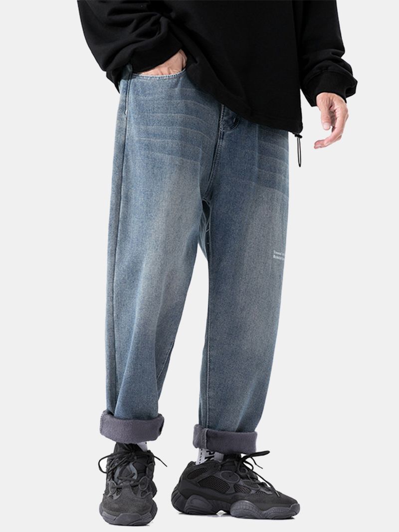 Heren Dikker Plus Fluwelen Noodlijdende Casual Losse Warme Jeans