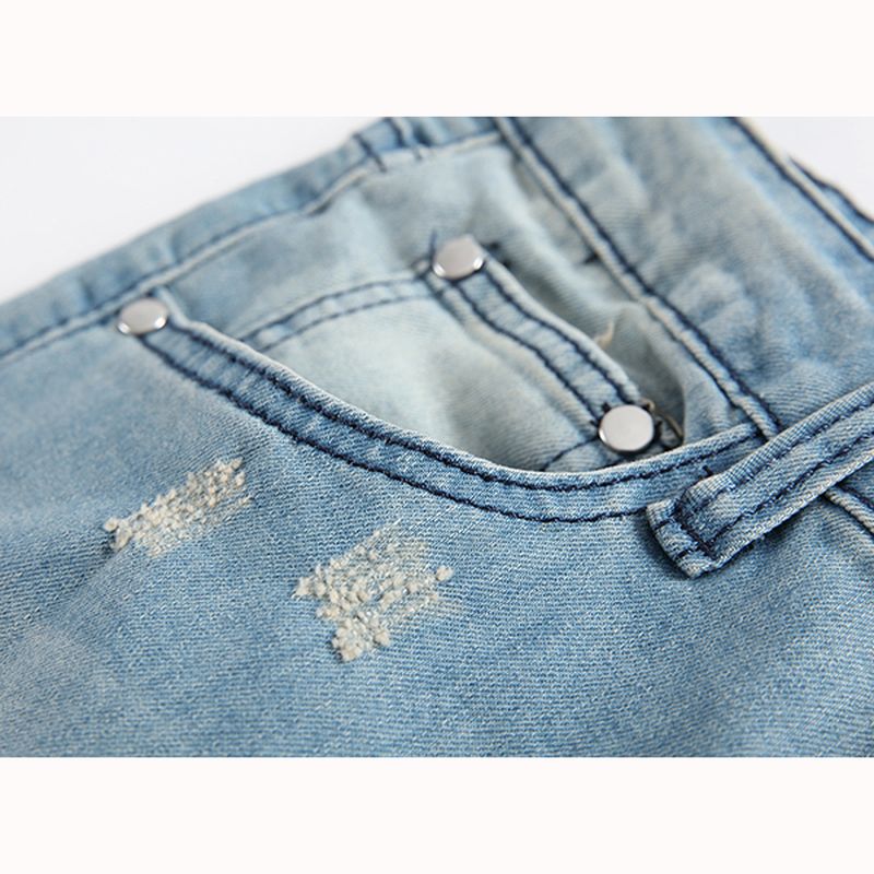Heren Gaten Mode Toevallige Rechte Benen Jeans Vintage Lichtblauwe Denim Broek
