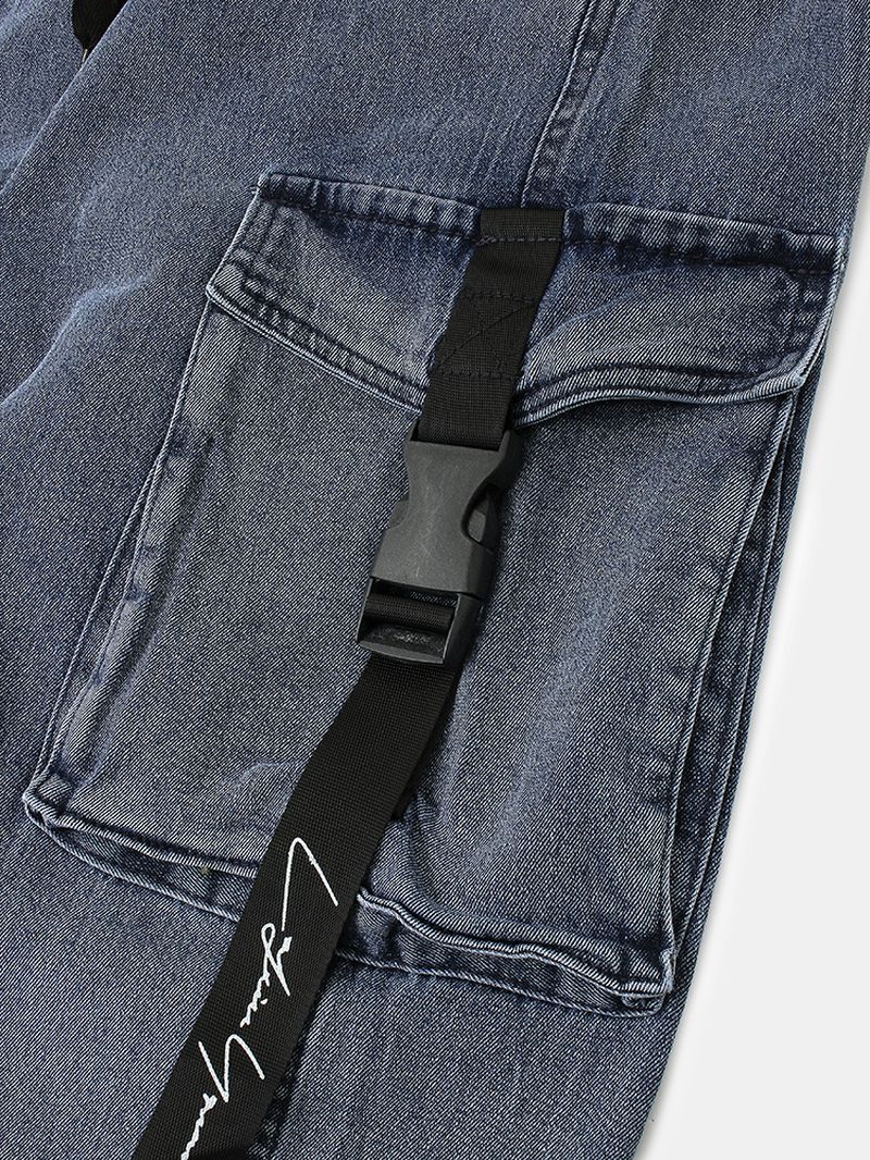 Heren Multi-pocket Casual Elastische Manchetten Trekkoord Beam Voeten Broek Jeans