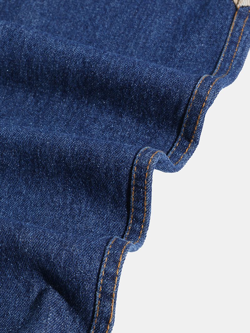 Heren Patchwork Multi Pocket Trekkoord Elastische Taille Losse Jogger Jeans
