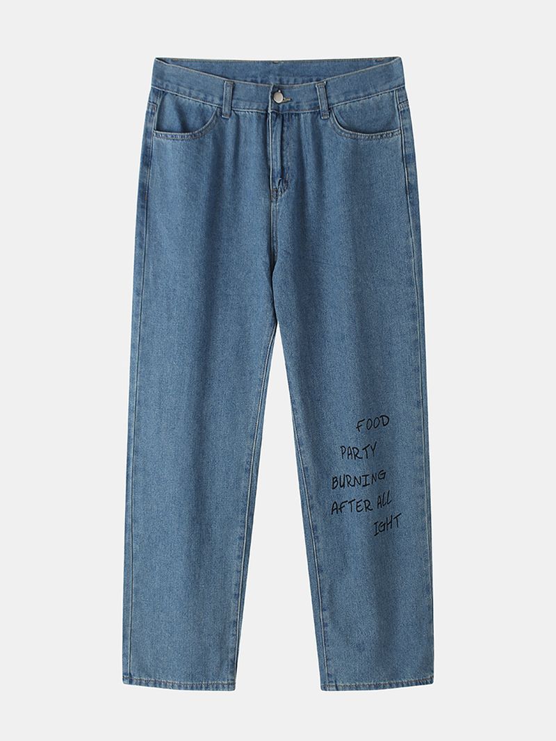 Losse Middelhoge Taille Jeans Met Letterpatroon Voor Heren