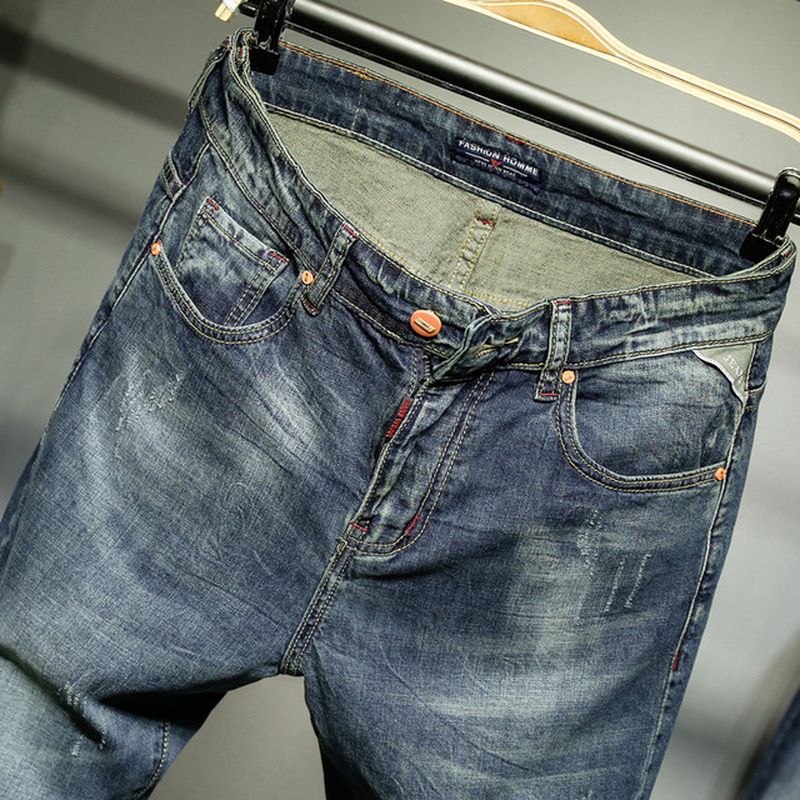 Nieuwe Rechte Slanke Jeans Voor Heren Met Retro Stretch En Casual Voeten Denim Broek