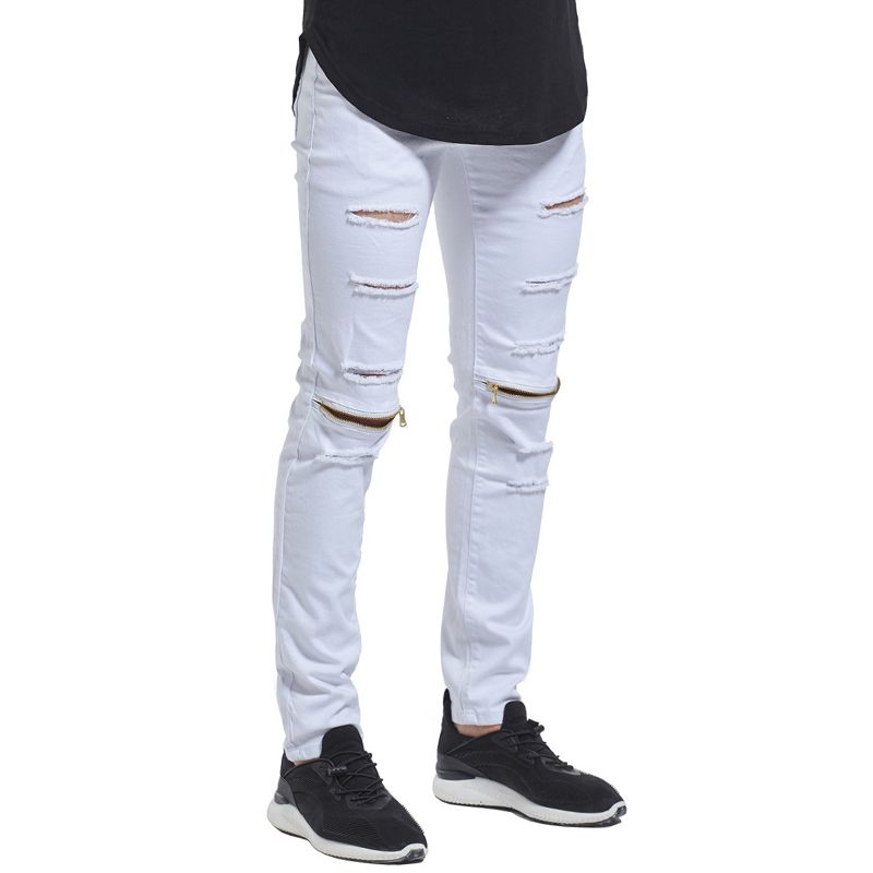 Skinny Hiphop-jeans Met Gescheurde Knie En Rits