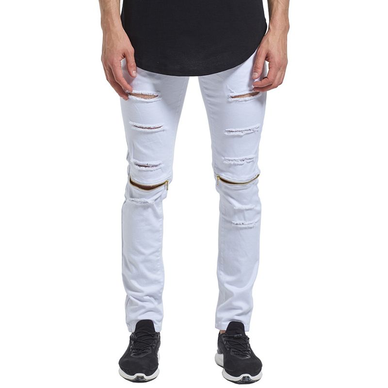 Skinny Hiphop-jeans Met Gescheurde Knie En Rits