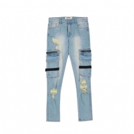 Vernietigde Ritsbandjes In Gewassen Noodlijdende Jeans