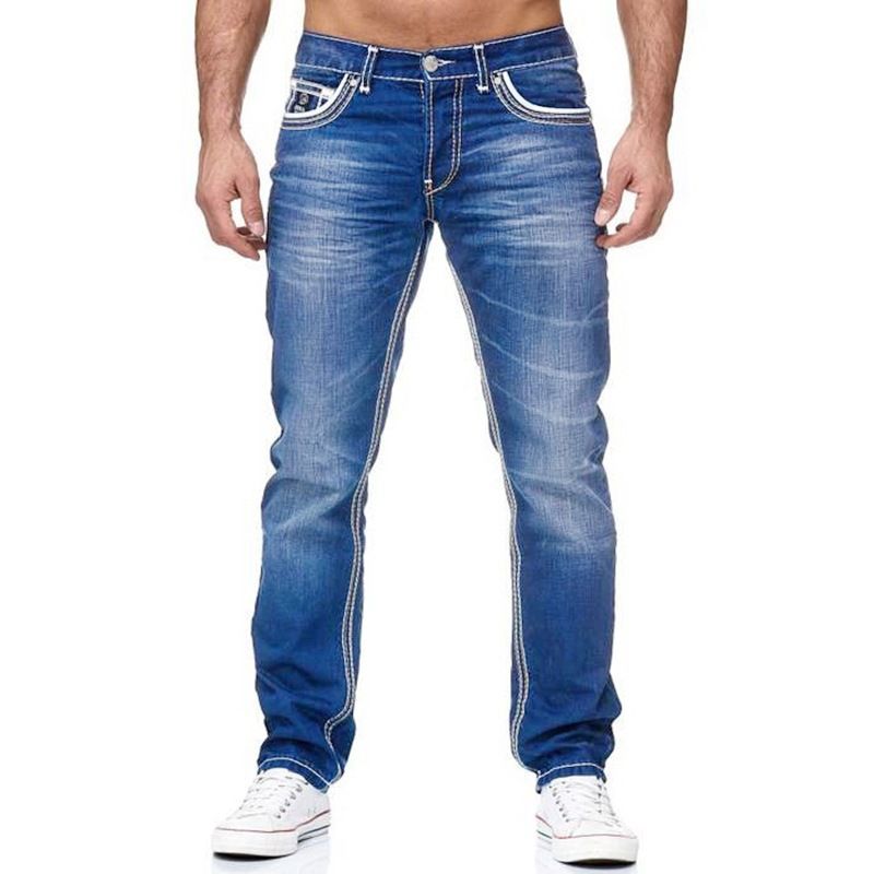 Witte Verontruste Halfhoge Losse Jeans Met Rechte Pijpen Voor Heren