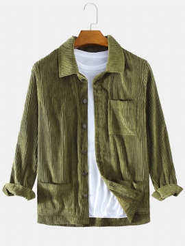 Banggod Design Heren Corduroy Multi Pockets Vintage Shirts Met Lange Mouwen