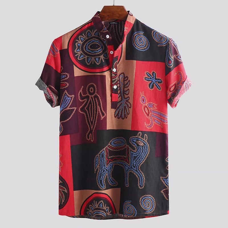 Blouse Met Korte Mouwen Voor Heren Hawaiiaanse Bloemenhemden Zomer Strand Casual T-shirt Tops
