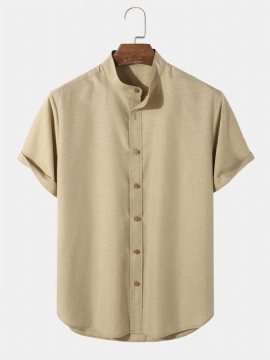 Heren Casual Effen Kleur Opa Kraag Button-up Shirts