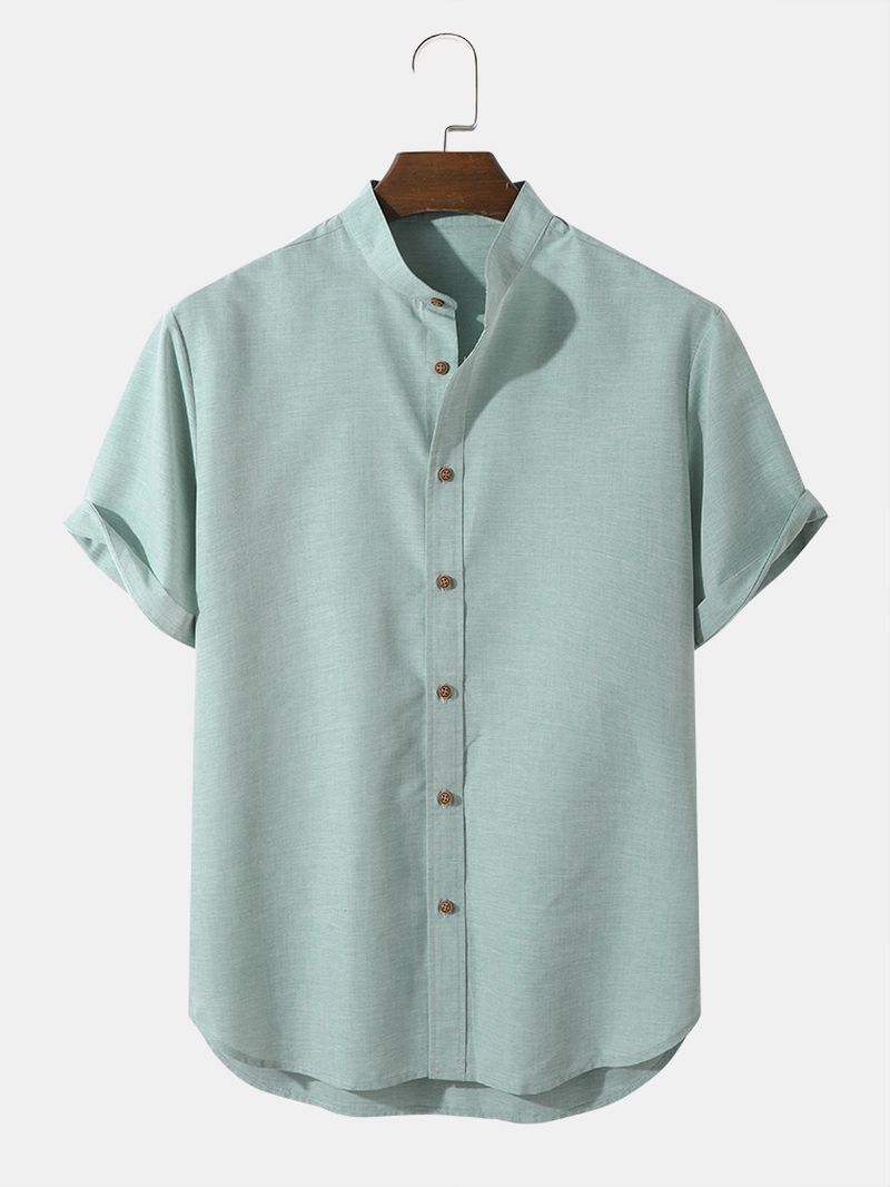 Heren Casual Effen Kleur Opa Kraag Button-up Shirts