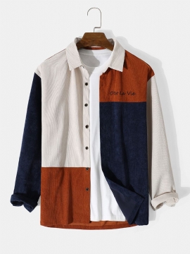 Heren Corduroy Casual Overhemden Met Kleurblokletterpatroon