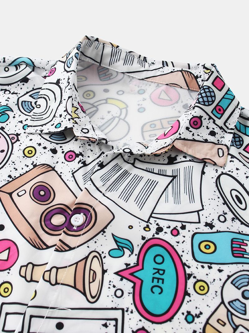 Heren Grappige Multi-abstracte Patronen Cartoon Causale Shirts Met Korte Mouwen