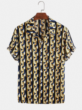 Heren Katoenen Abstracte 3d Geometrische Print Casual Shirt Met Korte Mouwen
