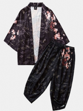 Heren Kimono Etnische Stijl Loong Gragon Print Elastische Taille Tweedelige Outfits