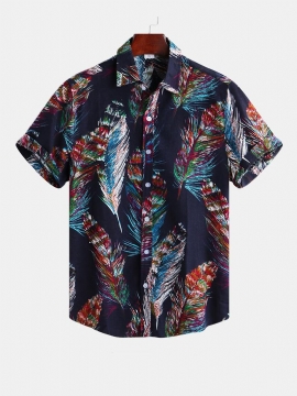Heren Kleurrijke Veren Printign Zomer Bedrukte Hawaiiaanse Shirts