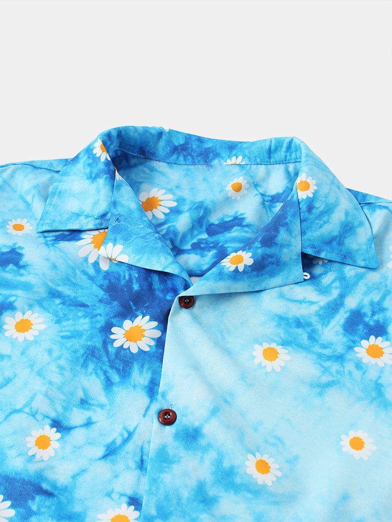 Heren Nieuwe Mode Bloemenprint Overhemden Met Kraag En Korte Mouwen