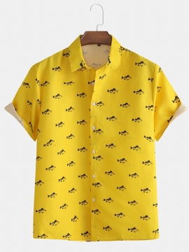 Heren Nieuwe Mode Casual Vis Bedrukte Shirts Met Korte Mouwen