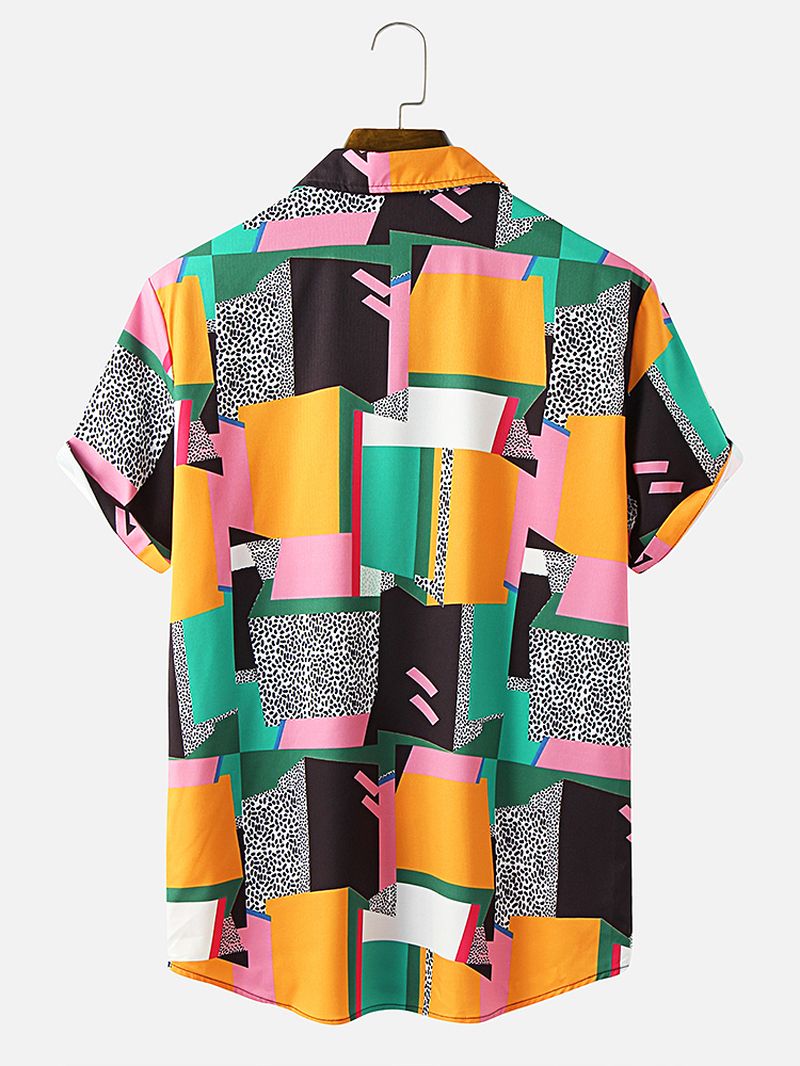 Heren Overhemd Met Korte Mouwen En Contrasterend Kleurblok Met Pevere Kraag