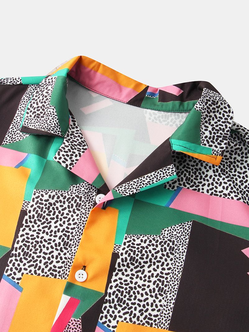 Heren Overhemd Met Korte Mouwen En Contrasterend Kleurblok Met Pevere Kraag